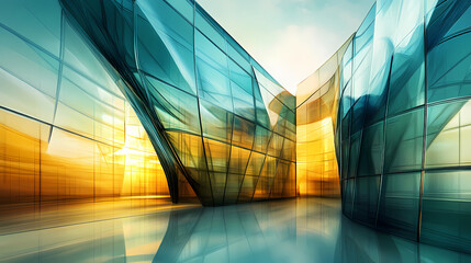 Modern abstract glass architectural forms. Glass & Crystal Structures. Illustration