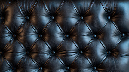 Fototapeta premium Dark leather background with symmetrical button-tufted design, creating a textured and elegant pattern.