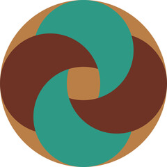 Brown and jade green interlocking hoops on a tan background