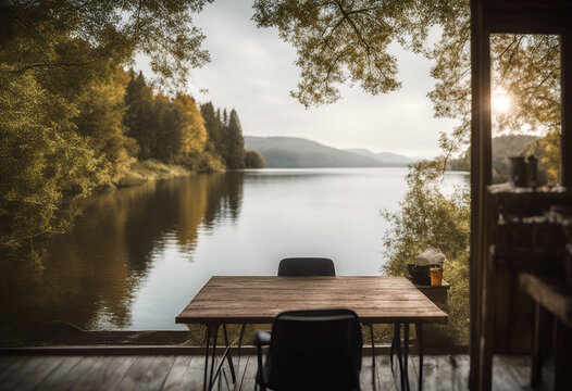 online scenic created lake background zoom home webinar office meeting using room tree autumn window view modern generative