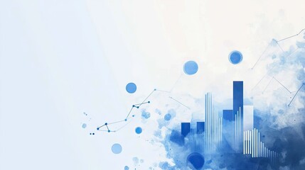 Fototapeta premium Abstract blue watercolor background with growth chart and data points, representing progress, success, and financial growth.
