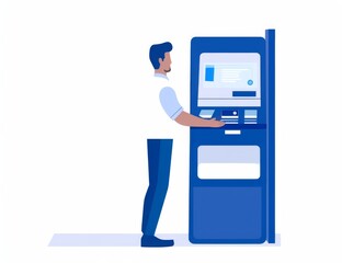 Man standing in front of an ATM machine with "ATM" text on top