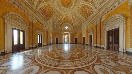 Obraz premium Ornate hall with intricate designs and golden walls, showcasing architectural beauty.