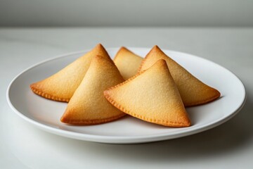 Fortune cookies arranged on a white plate