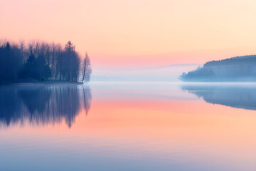 Fototapeta premium Serene Sunrise over a Quiet Lake: A Celebration of Nature's Tranquil Beauty in High Definition