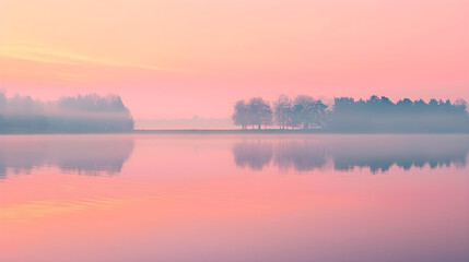 Fototapeta premium Serene Sunrise over a Quiet Lake: A Celebration of Nature's Tranquil Beauty in High Definition