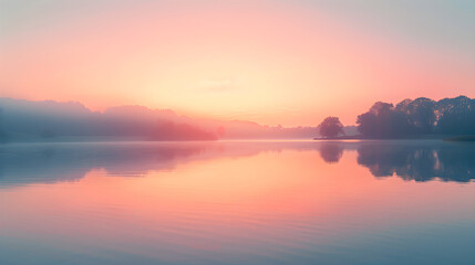 Fototapeta premium Serene Sunrise over a Quiet Lake: A Celebration of Nature's Tranquil Beauty in High Definition