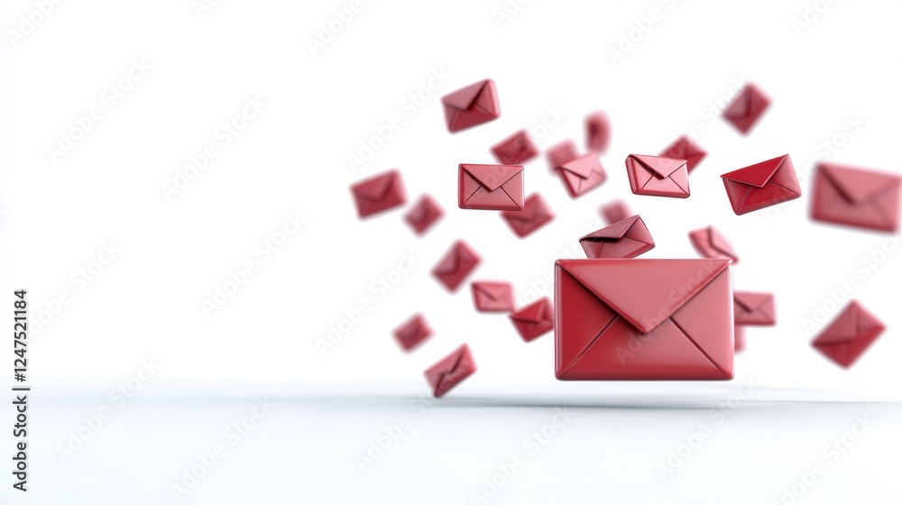 Poster Dynamic Flow of Floating Red Envelopes on a White Background