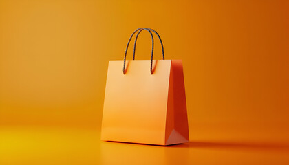 Minimalist orange shopping bag on vibrant yellow background
