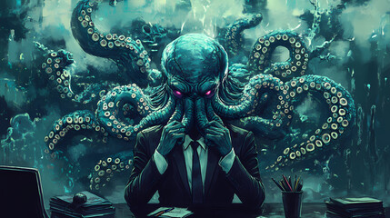 Obraz premium Cthulhu businessman illustration. Cosmic Horror Influences. Illustration