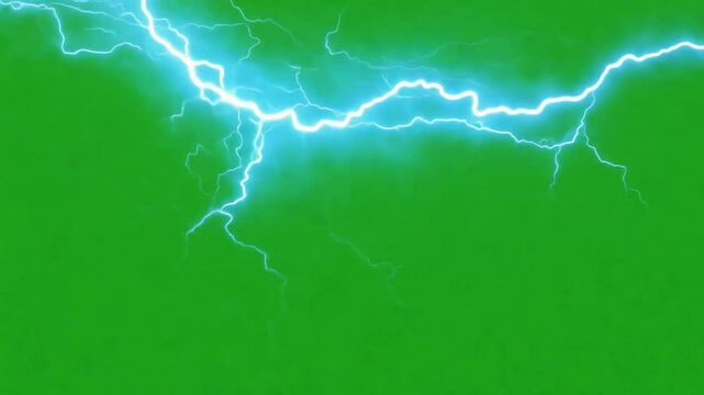 Electric Storm: A mesmerizing visual of a lightning bolt, rendered in vibrant hues of blue and white, electrifying the green backdrop, invoking a sense of both awe and power.