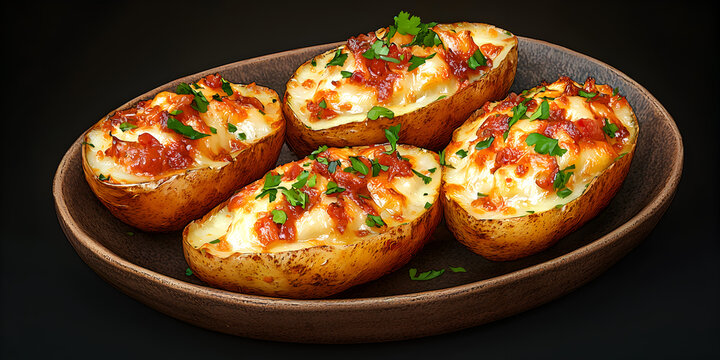 Cheesy Baked Potatoes with Savory Toppings and Herbs: A Delicious, Comforting Side Dish for Family Dining, Rustic Presentation, and Mouthwatering Flavor in Every Indulgent Bite