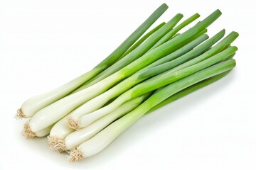 Fototapeta premium Bunch of green onions are displayed on a white background
