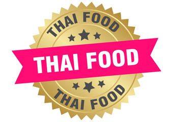 thai food. thai food round pink and gold label isolated on transparent background