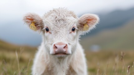 Obraz premium Calf stares, mountain pasture, autumn