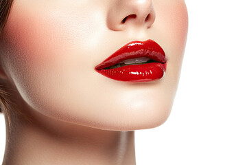Obraz premium Close-up of Glossy Red Lips and White Teeth
