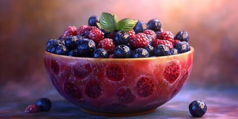 Fresh Colorful Berries Bowl: Indulge in Juicy Blueberries, Raspberries & Organic Summer Fruits for Healthy Desserts and Snacks Rich in Antioxidants, Vitamins, and Gourmet Nutrition