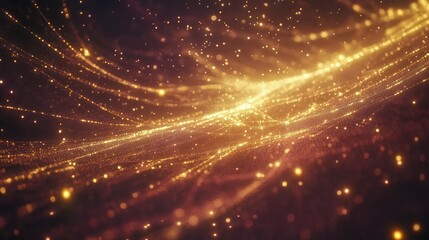Obraz premium Abstract golden particles creating a flowing, luminous wave effect.