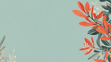 Red leaves, blue background, botanical art, website banner