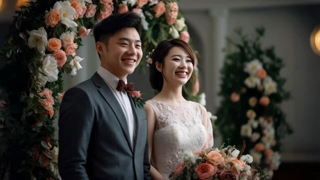 Japanese young couple getting married happily