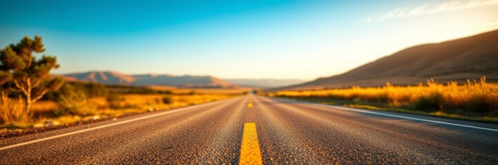 Fototapeta premium Endless Open Road Under a Bright Sky Inviting Adventure and Exploration in Beautiful Scenic Landscape