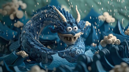 Obraz premium Blue Serpent: Paper Kraft Art Concept