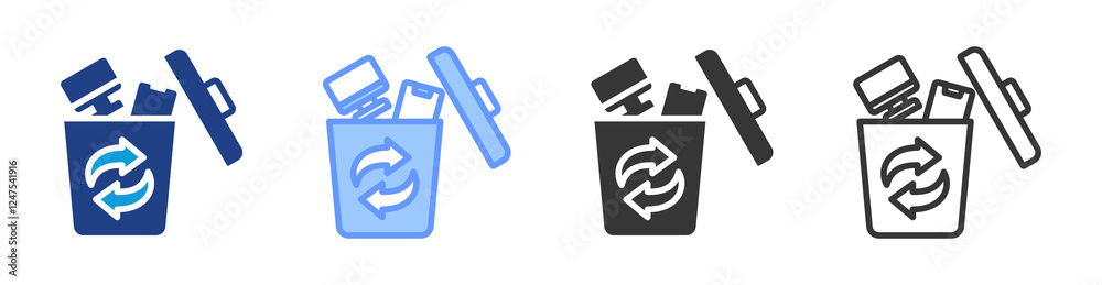 Poster electronic waste reduction icon set multiple style collection