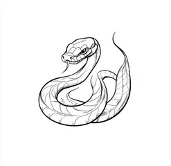 Fototapeta premium Isolated top view of a small, crawling baby snake in a modern context, rendered in black and white with an easy contour line for simple drawing