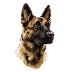 Obraz premium Belgian Malinois Head – Strong Watercolor Vector Illustration for Artistic Creations 