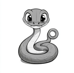 Fototapeta premium Cute baby snake cartoon in black and white, available as Stock
