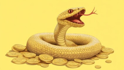 Fototapeta premium Snake Chinese Zodiac Sign, Representation of Chinese New Year 2025 with golden ingots and coins