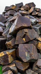 Stacked Rocks Close Up, Dark Brown Gray, Golden Streaks