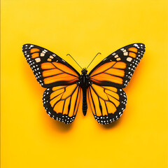 Obraz premium Vibrant Yellow Butterfly: A Stunning Close-Up of a Colorful Butterfly on a Sunny Yellow Background, Perfect for Spring Designs, Nature-Inspired 