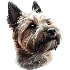 Cairn Terrier Head – Detailed Watercolor Vector Illustration for Artistic Creations  
