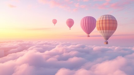 Fototapeta premium Sunrise hot air balloons floating above cloudscape