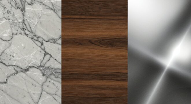 Realistic textures like marble, woodgrain, and metallic finishes