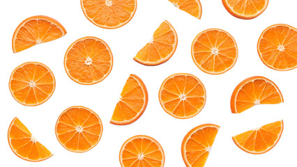 Sliced orange segments on white