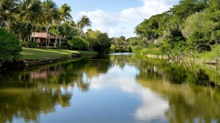 Tranquil Tropical Waterway Reflecting Foliage