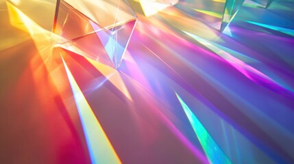 Prisms refracting light, creating rainbow spectrum on surface