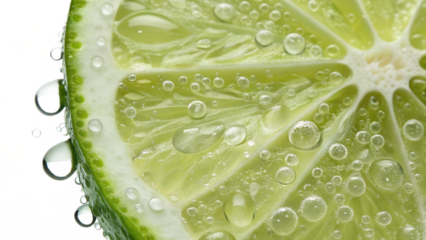 Freshly sliced lime with droplets of water on it
