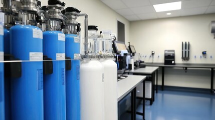 Lab gas cylinders, equipment, analysis, research facility