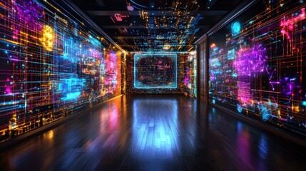 Fototapeta premium A virtual classroom setup with holographic screens.