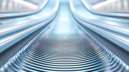 Fototapeta premium A white minimalist background with multiple empty conveyor belts, sharply angled in geometric patterns, creating a futuristic and industrial aesthetic