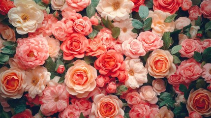 beautiful pink and peach rose flower wall