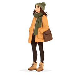 Irish Women's Winter Fashion | Cozy & Traditional Outfit Vector Illustration
