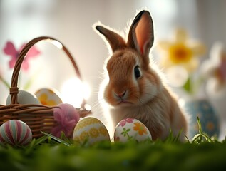 Adorable little Easter bunny and Easter eggs