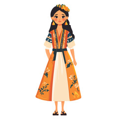 Kazakh Women's Summer Attire | Cultural Fashion Vector Illustration & Design
