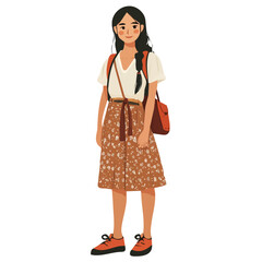 Kyrgyzstan Woman Summer Clothes and Style | Traditional Vector Illustration
