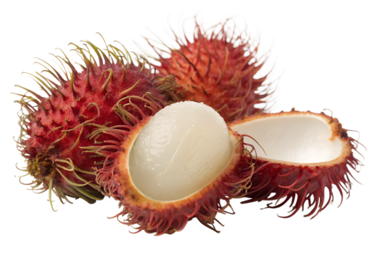 Rambutan fruits on a white backdrop