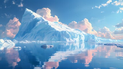 Aerial view of a glacier, and a glacial lake, snow-covered peaks.